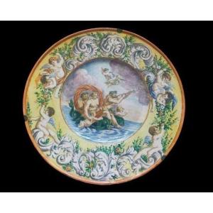 Large Raphaelesque Plate - "galatea" 19th Century Italian Manufacture