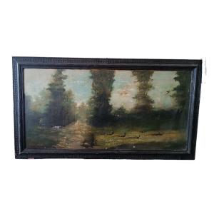 Large Antique Painting Of A Hunting Scene Gianfrancesco Locatelli Venice 1810-1882