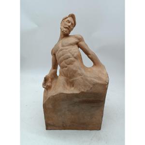 Early 1900s Terracotta Sculpture Signed Vuch