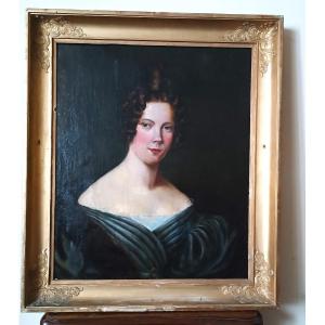 Antique Female Portrait Painting From The English School, Early 19th Century