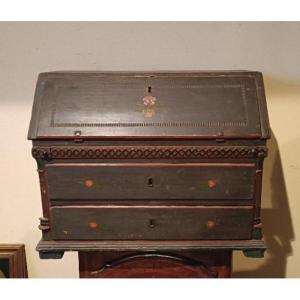 Secretary Cabinet, Small Flap Model Coin Cabinet Painted Late 18th Century