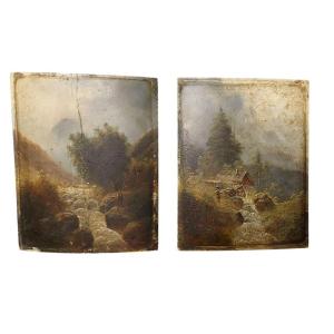 Beautiful Pair Of Landscapes From The Barbizon School, Oil On Panel Paintings Signed