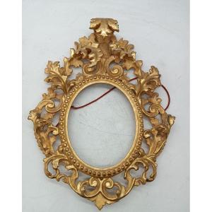 Cadre Doré à l'Or Pur, Ovale Sculpté, XIXe Siècle