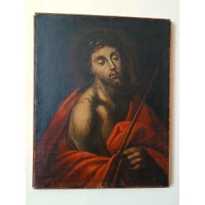 Peinture à l'Huile Ancienne Sur Toile Christ école Italienne Du 17ème Siècle