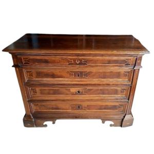 Commode En Noyer Marqueté Du XVIIe Siècle, Italie Centrale