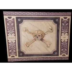 Memento Mori Grande Peinture à La Détrempe Sur Toile 18ème Siècle. Italie - 174 CM