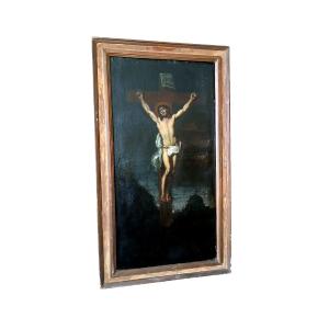 Ancient Oil Painting On Canvas, Crucified Christ, 17th Century Italy