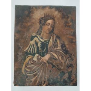 Peinture sur cuivre représentant la Madone, école italienne du XVIIIe siècle