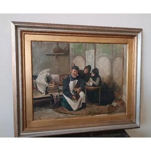tableau ancien école italienne du XIXe siècle « LE CORDONNIER »