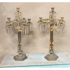Paire d'Importants Grands Bougeoirs à Six Lumières En Bronze h.73 cm