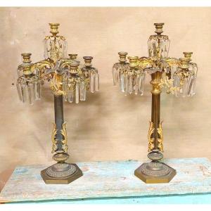 Paire d'Importants Grands Bougeoirs à Six Lumières En Bronze h.73 cm