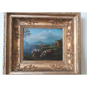 Peinture De Paysage Bucolique Sur Bois, Fin XVIIIe Siècle