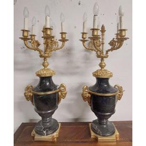paire de grands candélabres de style Napoléon III marbre noir de Belgique et bronze doré H.70