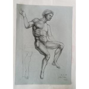 Dessin au crayon sur papier, esquisse de nu masculin - Gabriele Vicari