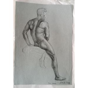 Dessin au crayon sur papier, esquisse de nu masculin - Gabriele Vicari