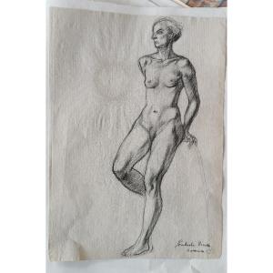 Dessin au crayon sur papier, esquisse de nu féminin - Gabriele Vicari