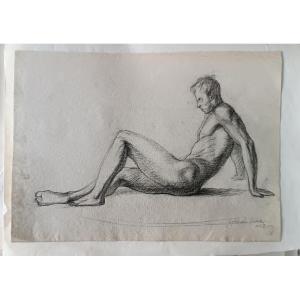 Dessin au crayon sur papier, esquisse de nu masculin - Gabriele Vicari