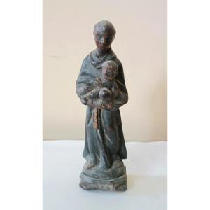 Small Polychrome Wooden Sculpture Of Saint Anthony, Iberian School, 18th Century