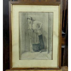 Antique Drawing Two-faced Osvaldo Bignami