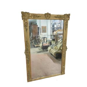 Antique Mirror In Wood And Golden Plaque