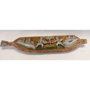 ANCIEN FRAGMENT D'UNE CHARIOT EN BOIS SCULPTÉ SICILIEN DU XIXe SIÈCLE