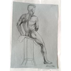 Dessin au crayon sur papier, esquisse de nu masculin - Gabriele Vicari