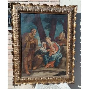 Peinture Ancienne à l'Huile Sur Toile - Sainte Famille - Ecole Italienne 18ème Siècle