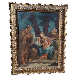 Peinture Ancienne à l'Huile Sur Toile - Sainte Famille - Ecole Italienne 18ème Siècle