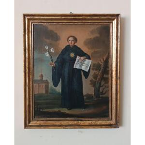 Antique Oil Painting On Canvas - 18th Century - Saint Nicholas Of Tolentino