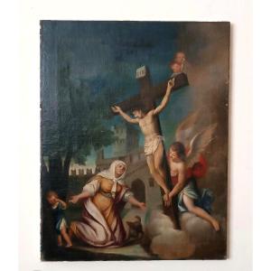 Tableau ancien - huile sur toile - L'EXTASE DE SAINTE MARGHERITA DE CORTONA - École italienne d