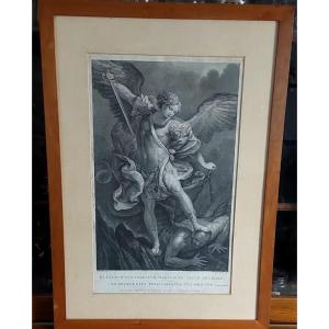 Engraving Saint Michael The Archangel Crushes The Devil "giovanni Perini" XVIII