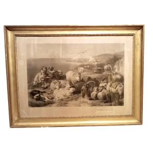 Grand Cadre Doré Charles X - Gravure - Première Moitié Du 19e Siècle