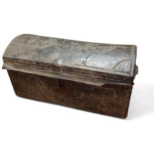 Antique Small Studded Leather Trunk 18th Century Italy
