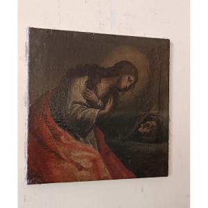 Huile sur papier ancienne transférée sur toile représentant Madeleine École italienne du XVIIIe