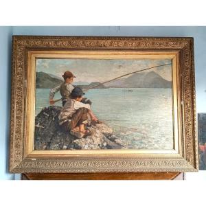 Large Oil On Canvas - Fishermen - Alfonso Muzii (castellamare Adriatico 1856-pescara 1946) 