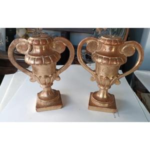 Paire de supports de palmes en bois doré de la fin du XVIIIe siècle, période néoclassique