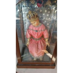 Antique Large Wax Child Jesus With Original Display Case