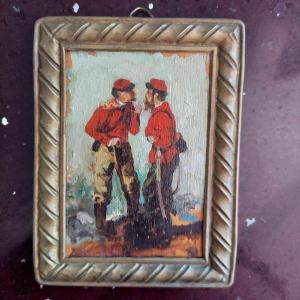 Oil Painting On Panel Depicting Garibaldi Soldiers From The Early 1900s0