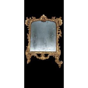 Miroir Antique Original Baroque En Bois Début 18ème Siècle Doré Sculpté