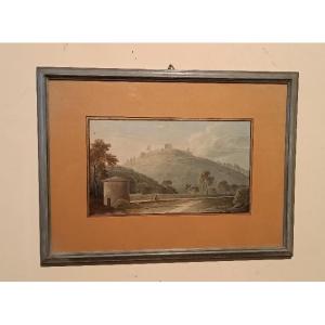 Antique Watercolor On Paper From The Early 19th Century - Landscape