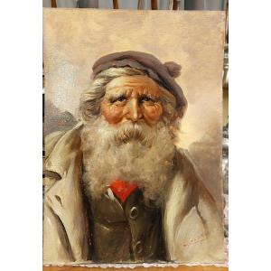 Peinture à l'huile sur bois, portrait du personnage d'Athos, Renzo Brioschi (1910-2000)