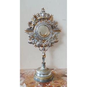 Silver-plated Metal Ray Monstrance From The Late 19th Century, Italian Manufacture