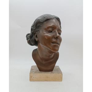 Bronze Sculpture Female Bust By Attilio Torresini 1920s - Portrait Of His Wife