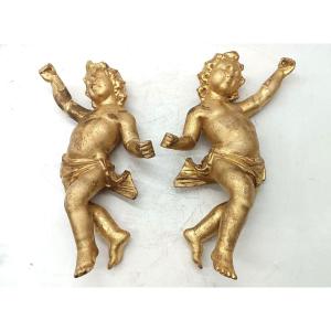 Ancient Pair Of Golden Wooden Angels
