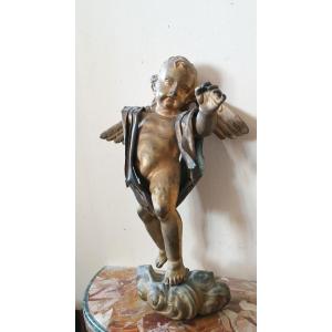 Sculpture antique en bronze doré, baroque, chérubin ailé