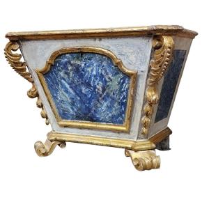 Baroque Ciborium In Painted Wood With Faux Marble, Lozenges And Carved And Gilded Frames, Louis
