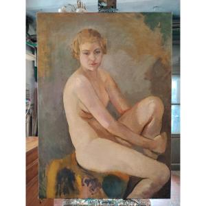 Oil On Canvas Depicting A Female Nude, By Armando Spadini (florence 1883 - Rome 1995) -