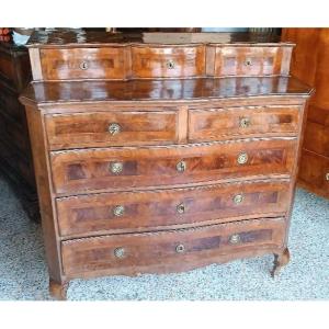 Commode ancienne plaquée et incrustée, XVIIIe siècle, Italie du Nord