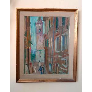 Oil Painting On Cardboard, Vittorio Nomellini (1901, Genoa – 1965, Florence), View Of Lerici