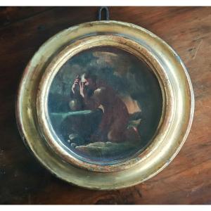 An Antique Painting On Canvas, A Sketch, Depicting St. Francis Of Assisi -